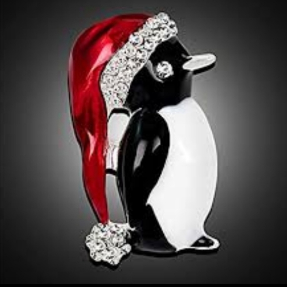 Penguin Santa Hat Christmas Brooch - Picture 4 of 4